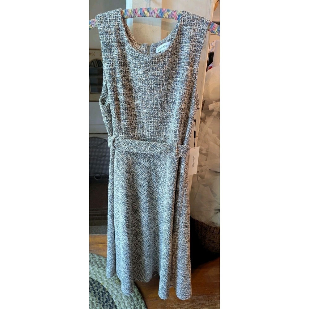 NWT Calvin Klein‎ Tweed Fabric Tapestry Multi Color Midi Dress Women's Size 16